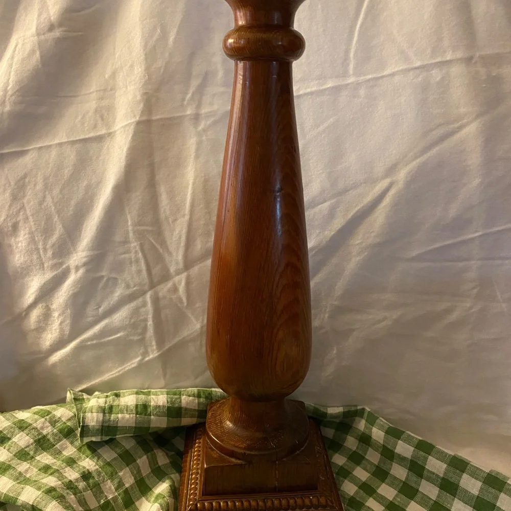 Vintage Turned Wood Candlestick Holder 14.75” Tall Farmhouse Mantle Cottagecore
